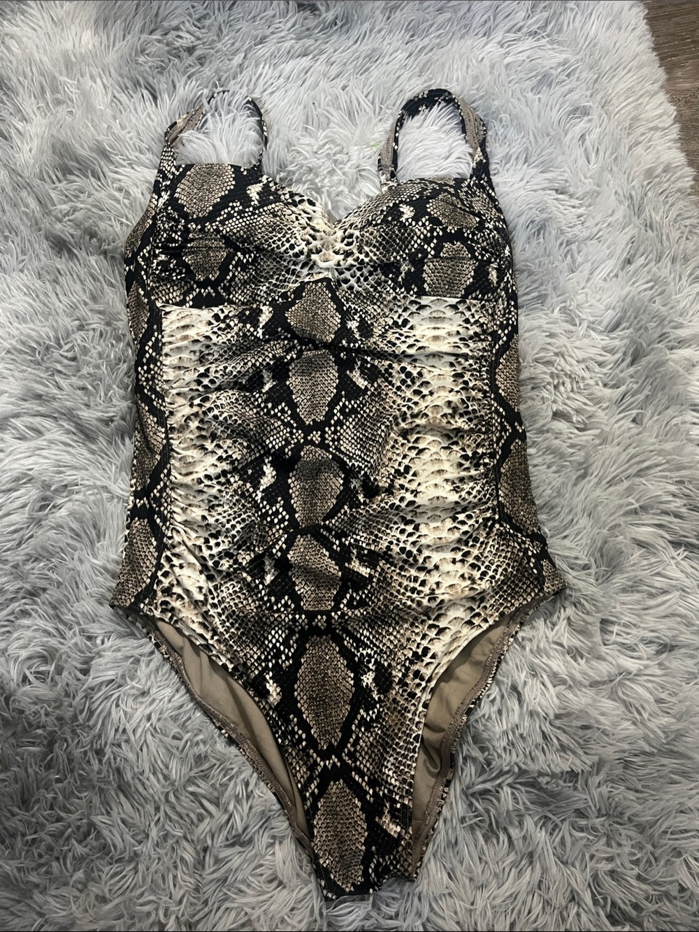 Bond-eye Snake-Print One-Piece Swimsuit - Black and Tan